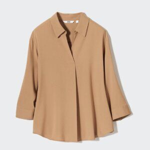 NWT Uniqlo Rayon Rayon Skipper Collar Blouse 3/4 Sleeve XS